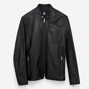 Paul Smith PS Black Lamb Leather Jacket Mens M Moto Zip Designer